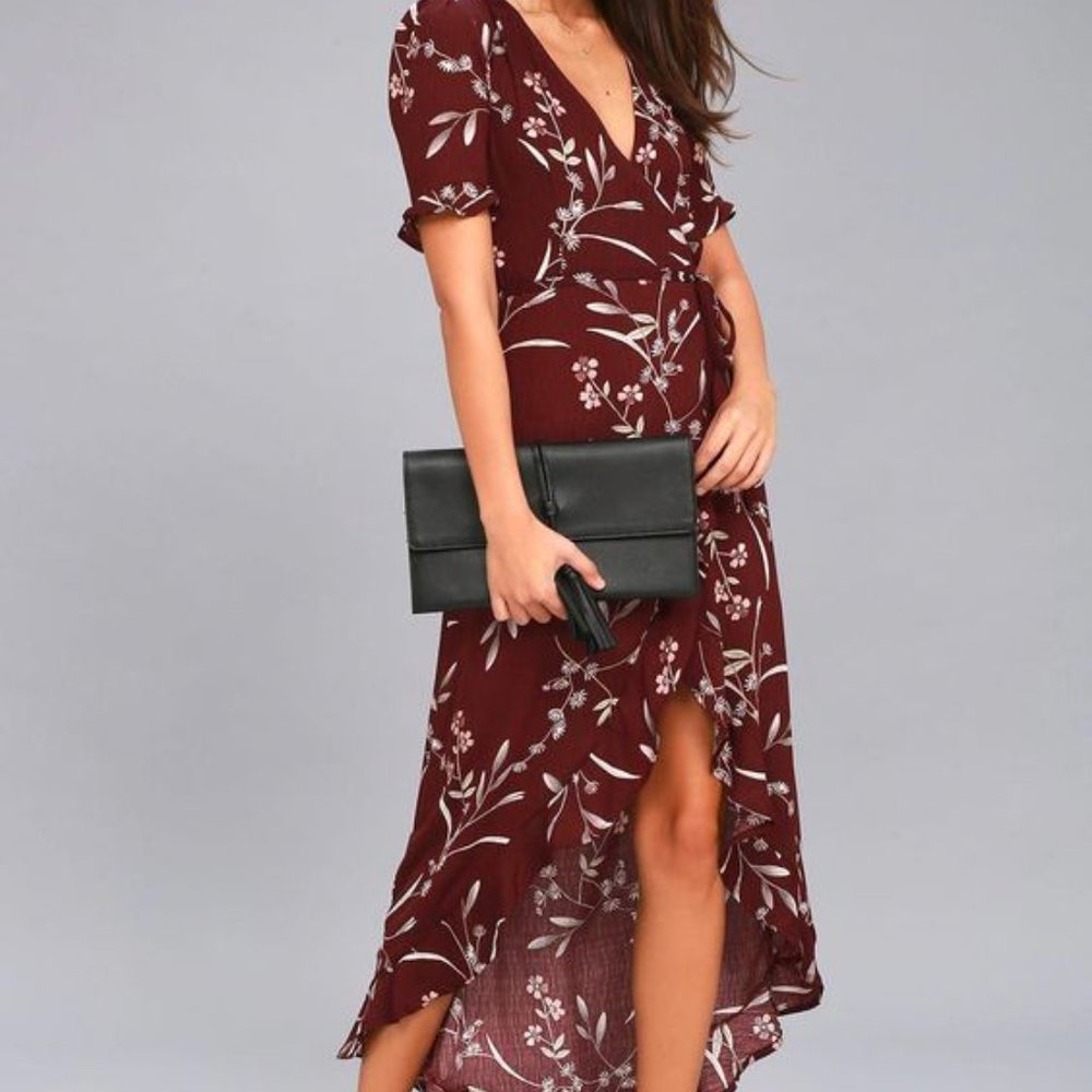 LULUs Wild Wind Floral Print High-Low Wrap Dress